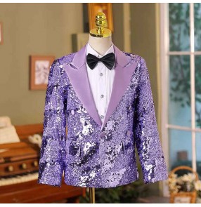 Boys kids lavender purple sequins glitter jazz dance coats drummer host singer choir pianist jackets flowers boys wedding Birthday party blazers